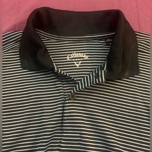 Callaway Black and White Striped Polo Shirt